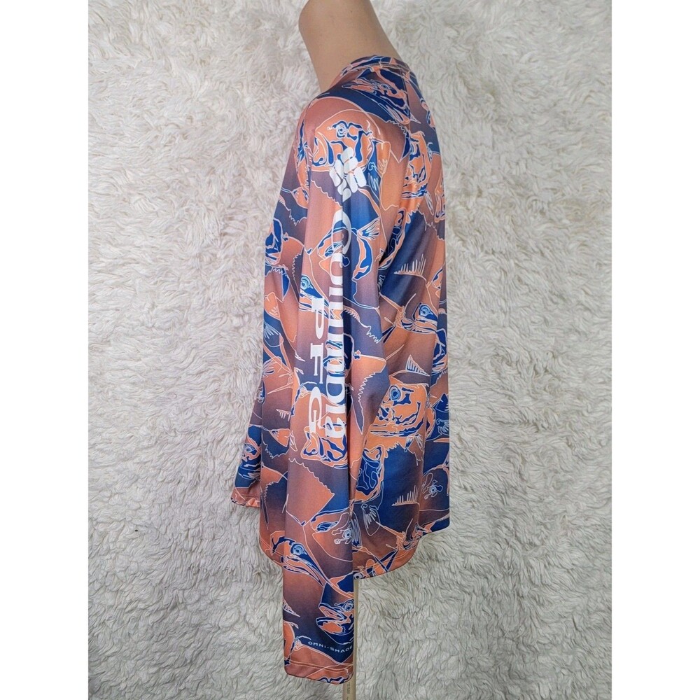 Columbia Pfg Shirt Men’s Size L Rash Guard Orange Blue Fish Print Long Sleeve N View 3